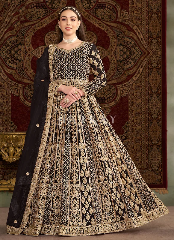 Limited Availability Black Embroidered Traditional Anarkali Suit