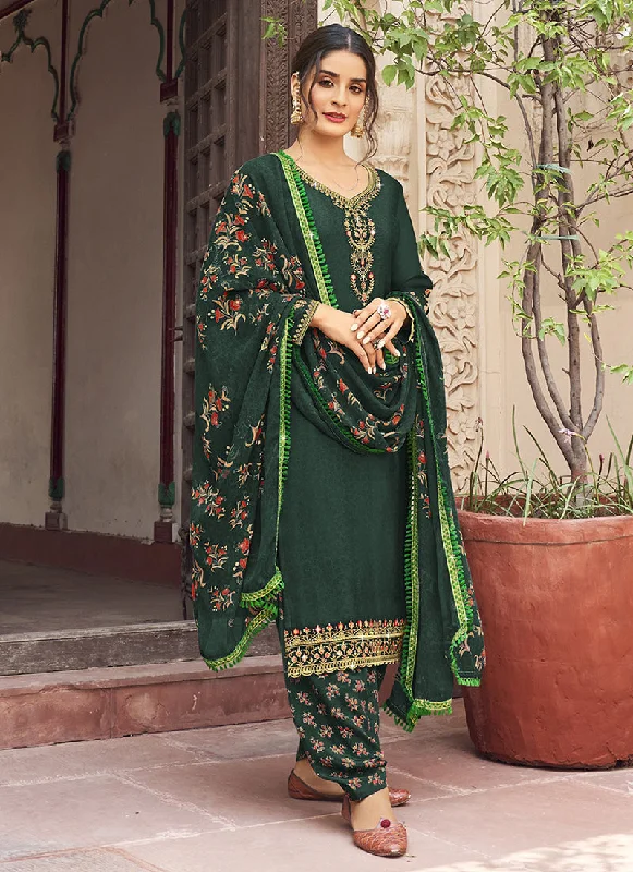 Act Fast Dark Green Multi Embroidered Traditional Punjabi Style Suit