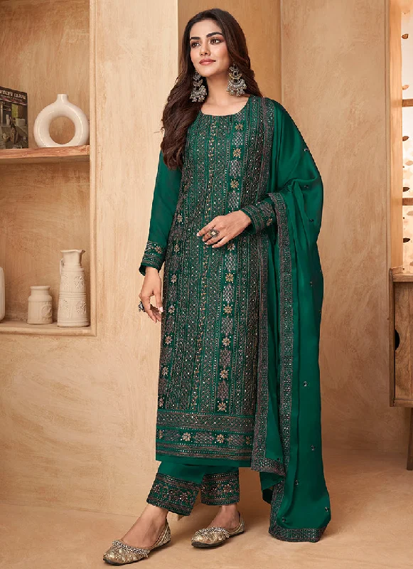 Closeout Green Sequence Embroidery Pant Style Suit