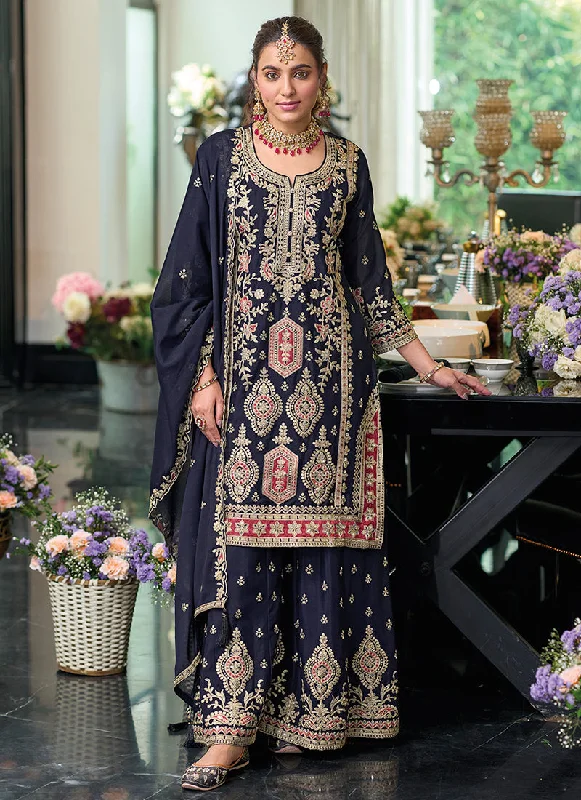 Sale Event Dark Blue Embroidered Festive Gharara Suit