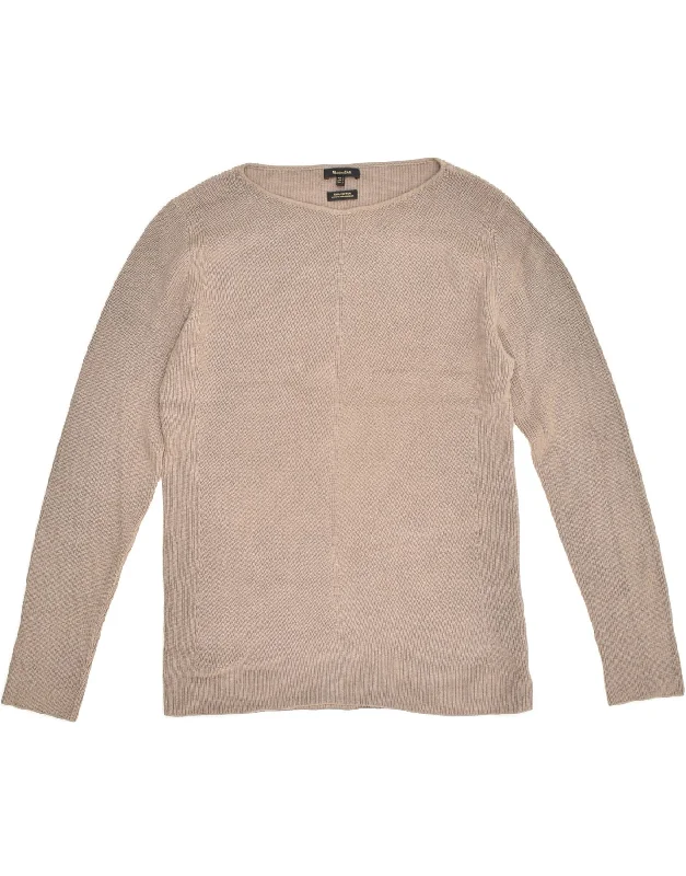 Price Blitz MASSIMO DUTTI Womens Boat Neck Jumper Sweater UK 14 Large Beige Cotton