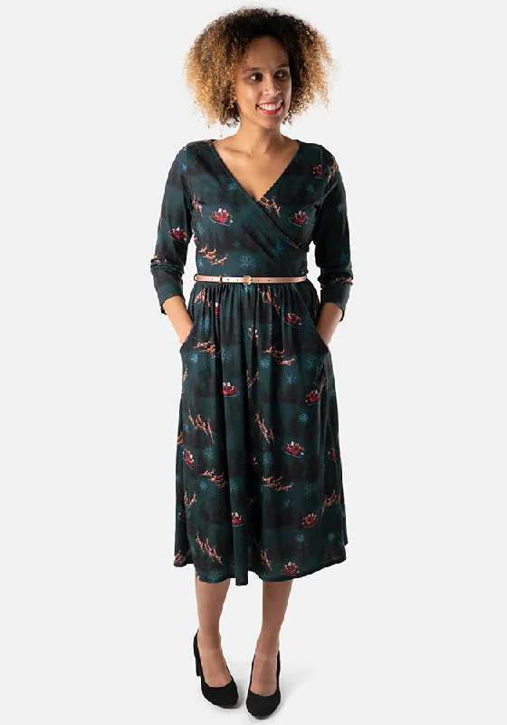 Deal Dash Nicholas Santas Sleigh Print Midi Dress