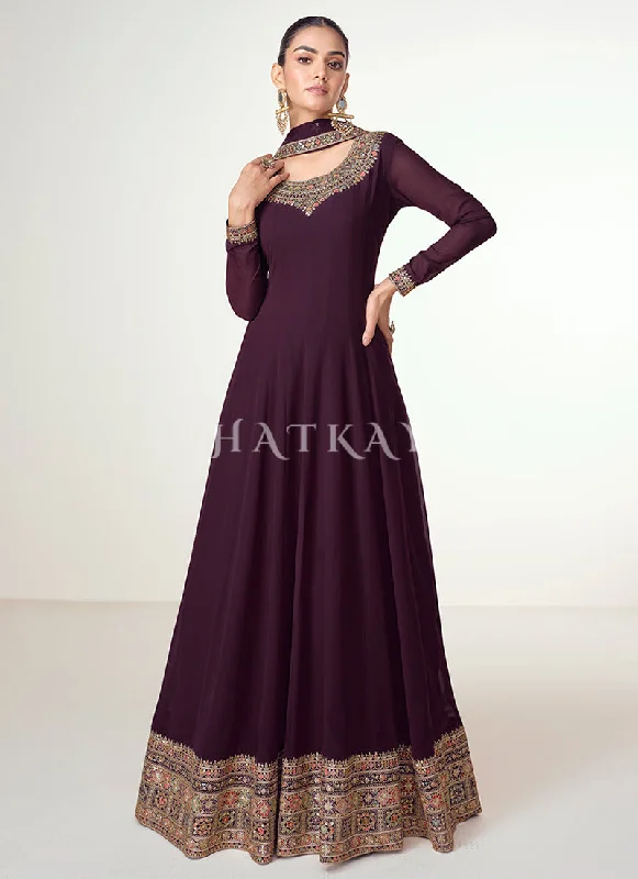 Season Finale Sale Deep Wine Multi Embroidery Anarkali Dress