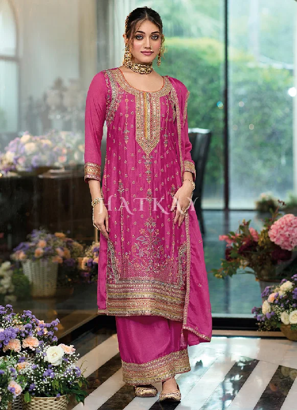 Price Blitz Magenta Multi Embroidery Palazzo Suit