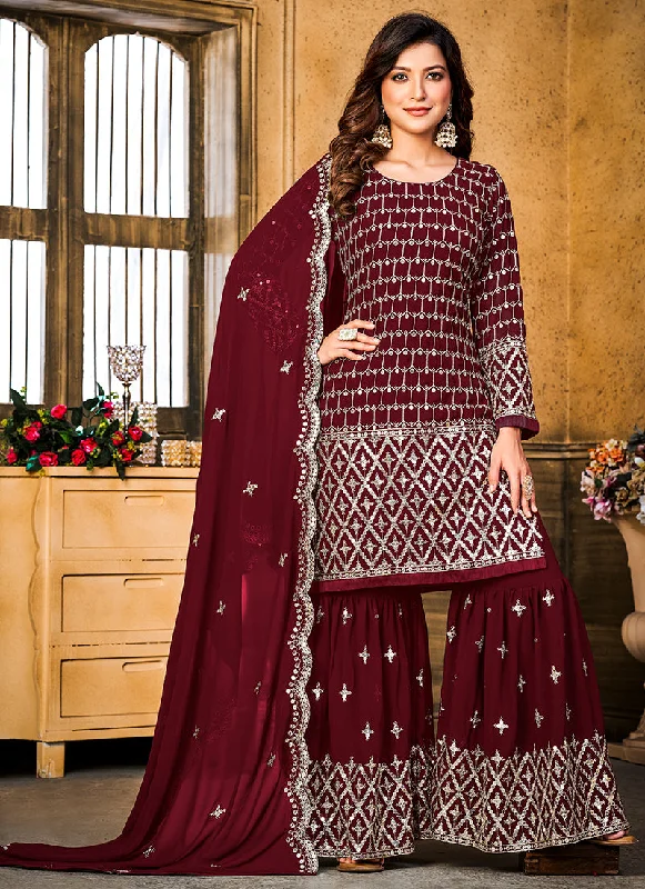 Sale Event Red Sequence Embroidery Wedding Gharara Style Suit