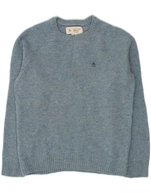 Super Savings PENGUIN Womens Crew Neck Jumper Sweater UK 12 Medium Blue Wool