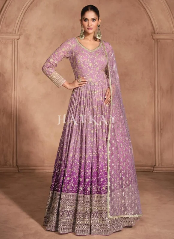 Price Meltdown Orchid Purple Ombré Embroidery Anarkali Dress