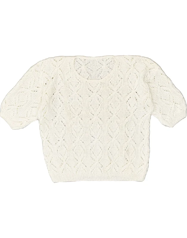 Limited Time Discount VINTAGE Womens Short Sleeve Crew Neck Jumper Sweater UK 14 Large White