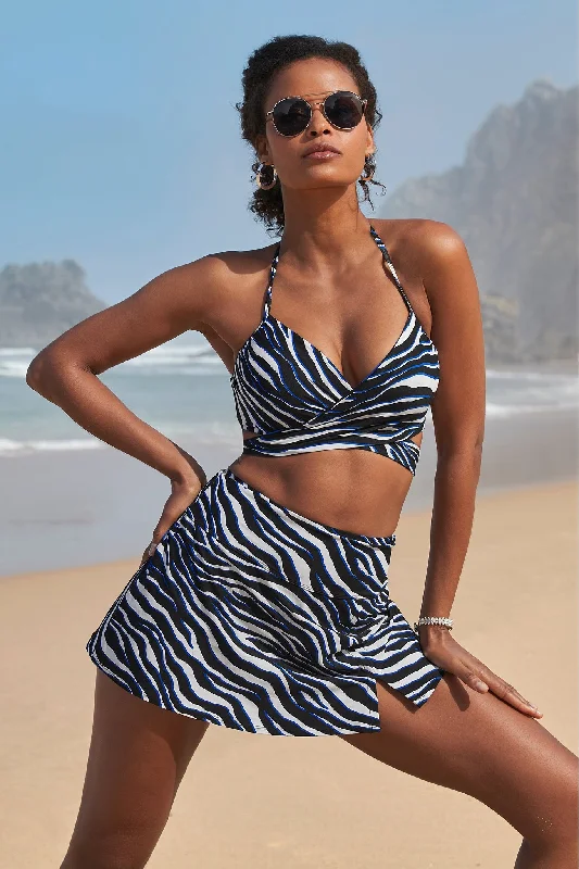 Bargain Prices Swim Sense Ocean Zebra Printed High Waist Skirted Bottom Deep Ocean/Black