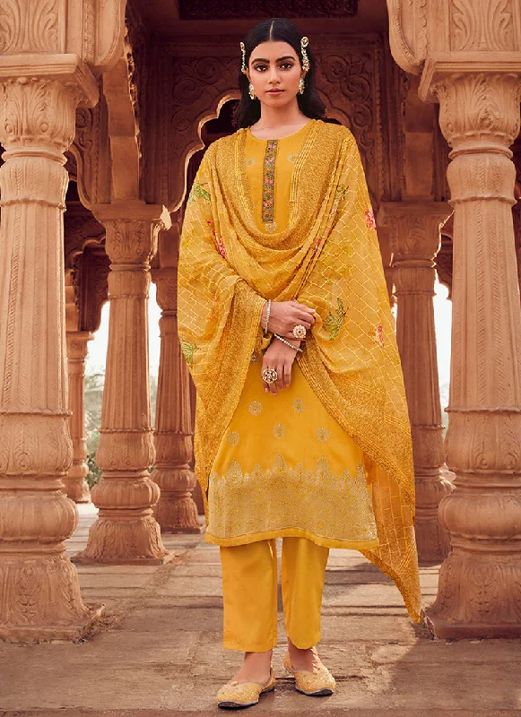 Extra Discounts Yellow Handwork Embroidery Traditional Pant Style Suit