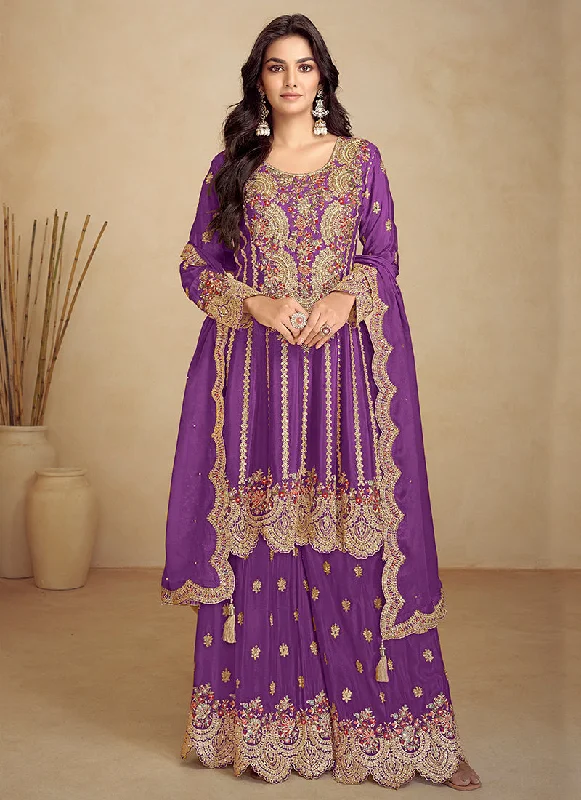Quick Sale Purple Embroidery Festive Gharara Suit