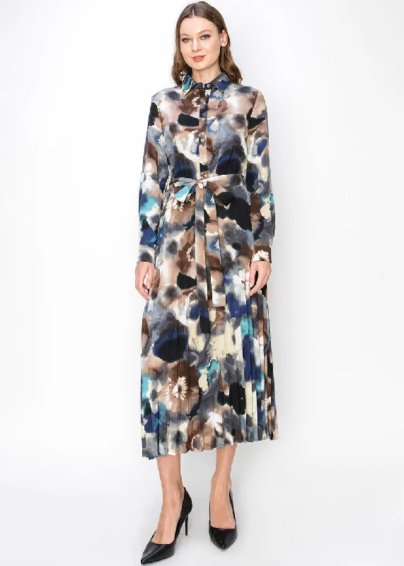 YEAR-End Clearance Artistic Pleated Midi Dress with Tie Belt