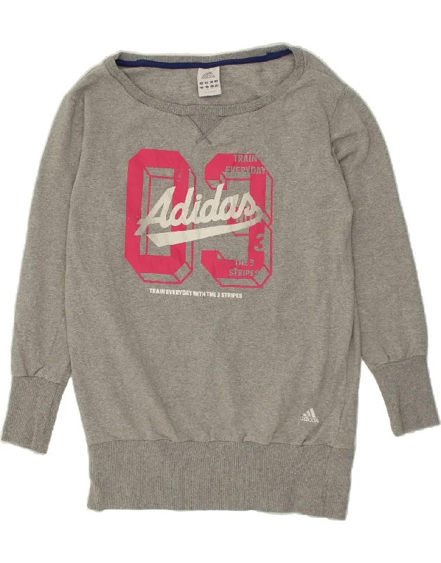 Quick Sale ADIDAS Womens Graphic Sweatshirt Jumper UK 14 Medium Grey Cotton