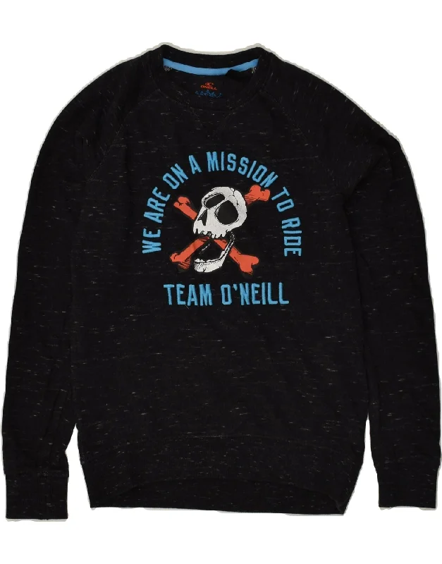 Super Sale O'NEILL Womens Graphic Sweatshirt Jumper US 12 Large Black Flecked Cotton