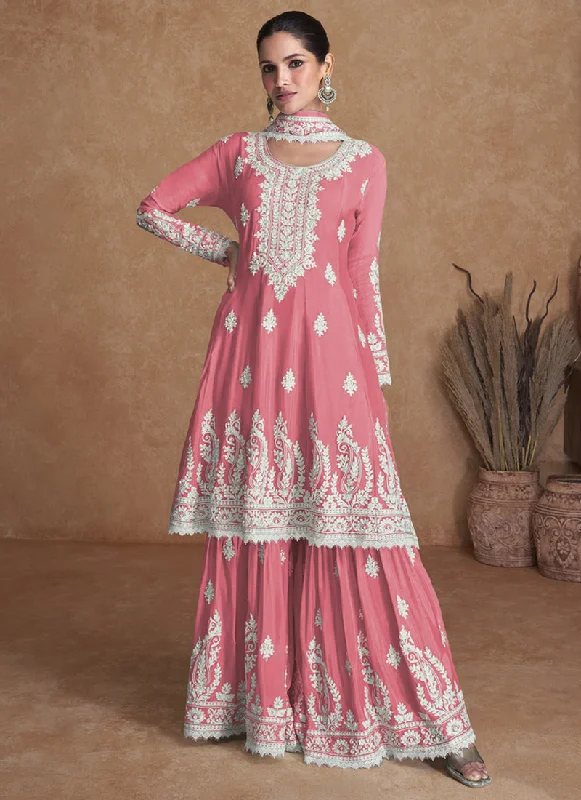 Warehouse Sale Light Pink Thread Work Embroidery Wedding Gharara Style Suit