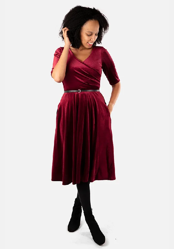 Sneak Peek Sale Elfin Wine Velvet Swing Dress