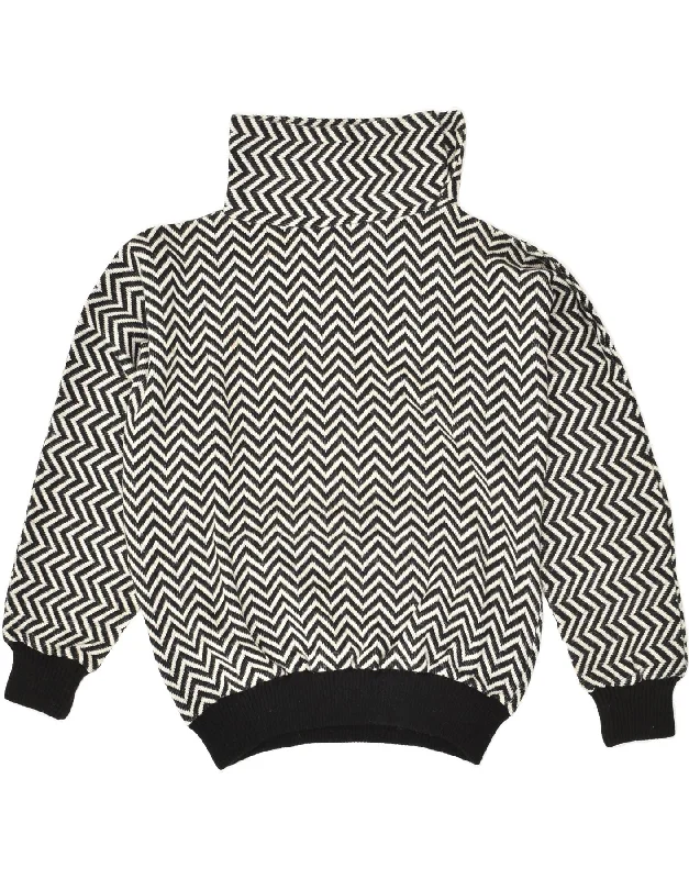 Special Price VINTAGE Womens Roll Neck Jumper Sweater UK 16 Large Black Chevron