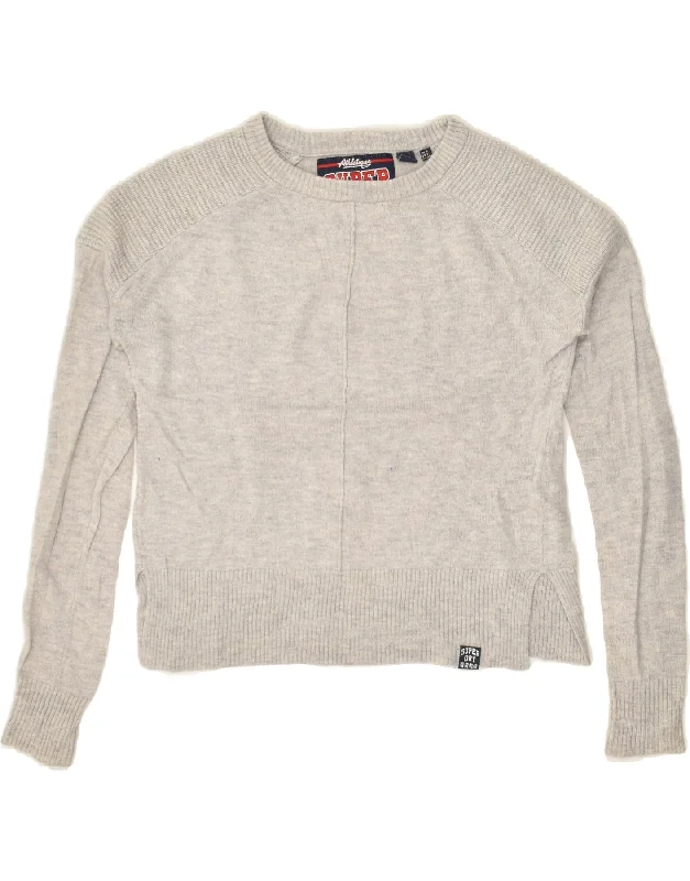 Best Bargains SUPERDRY Womens Crop Boat Neck Jumper Sweater UK 6 XS Grey Wool
