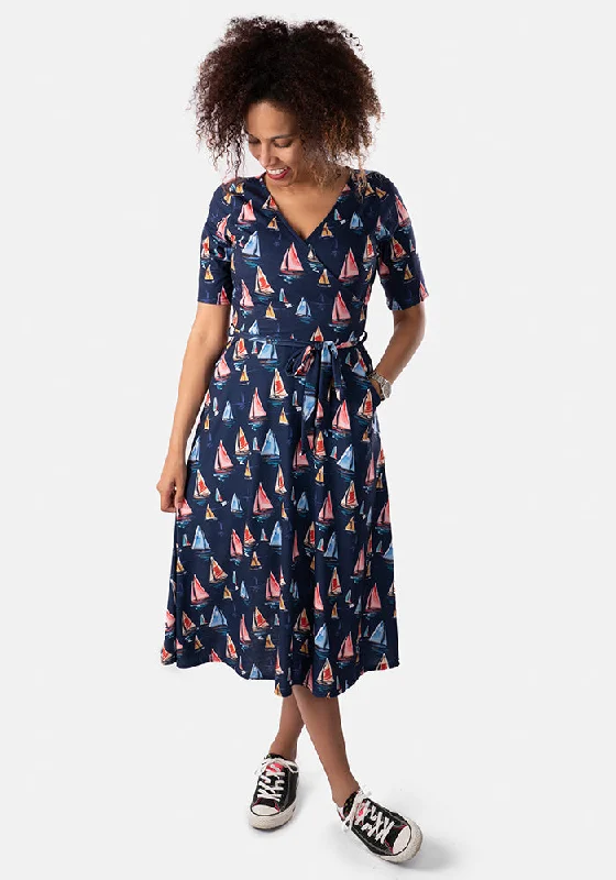 New Markdowns Karina Sailing Boat Print Midi Dress