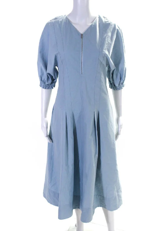Final Markdown Proenza Schouler White Label Womens Half Sleeve V Neck Dress Blue Cotton