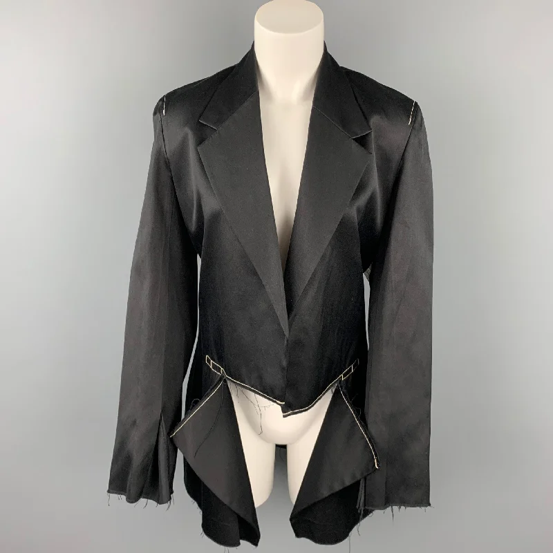 Factory Direct Sale CALVIN KLEIN COLLECTION Size M Black Contrast Stitch Cotton Notch Lapel Open Front Jacket