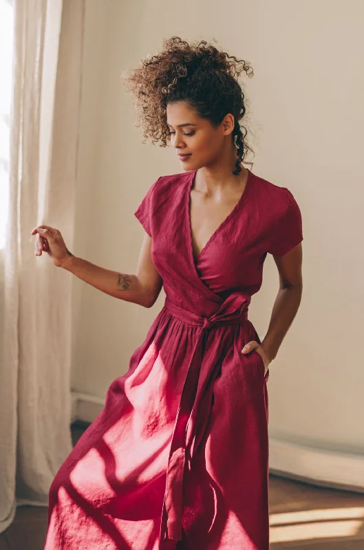 Weekend Flash Sale Midi Length Linen Wrap Dress