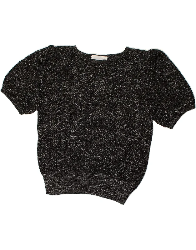 Fantastic Deals VINTAGE Womens Short Sleeve Crew Neck Jumper Sweater UK 14 Large Black