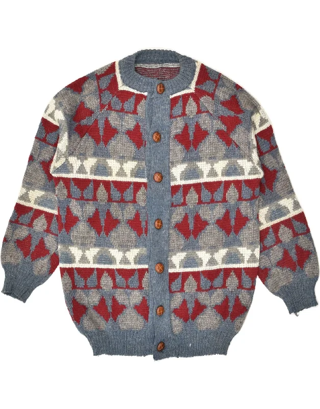 Big Discounts VINTAGE Womens Abstract Pattern Cardigan Sweater UK 18 XL Blue Geometric