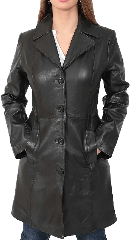 Super Sale Women’s Quarter Leather Pea Coat | Womens Black Leather Pea Coat