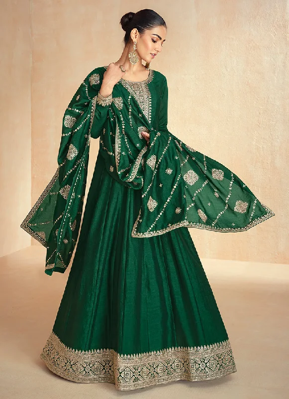 Seasonal Sale Green Golden Embroidery Wedding Anarkali Suit