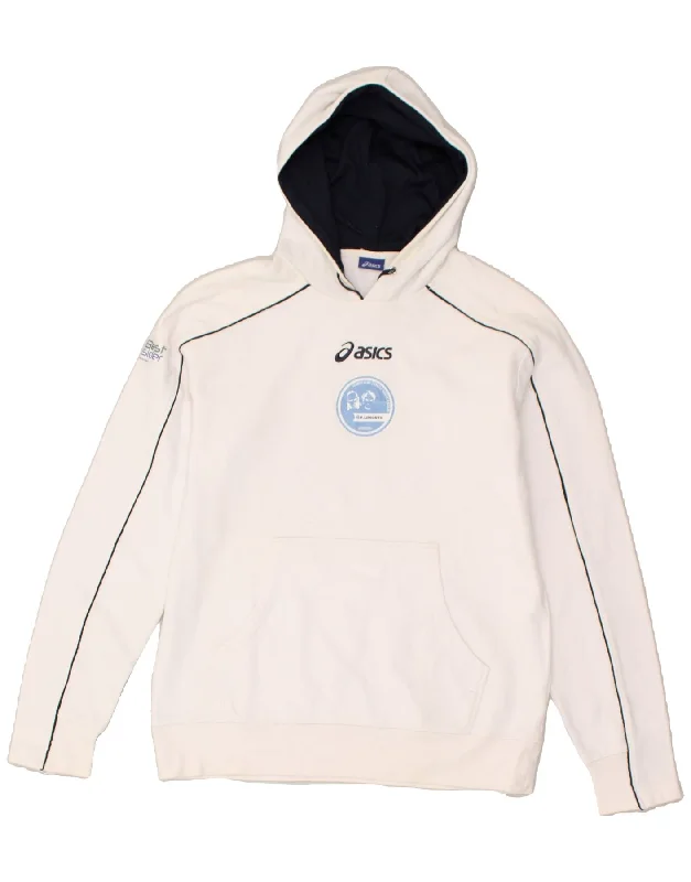 Can't Be Beat ASICS Womens Graphic Hoodie Jumper UK 16 Large White Cotton