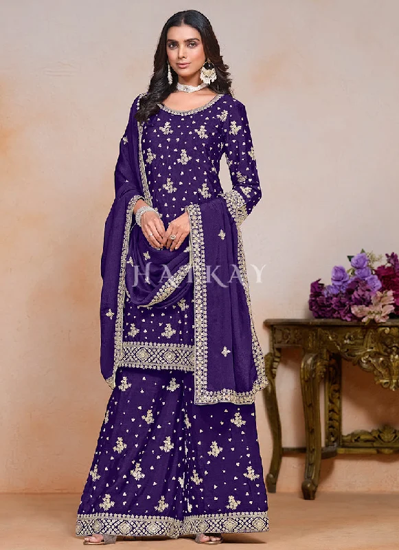 Best Bargains Purple Embroidered Palazzo Style Suit