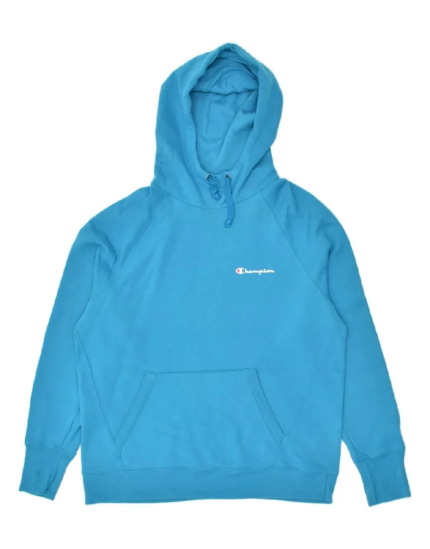 Act Fast CHAMPION Womens Hoodie Jumper UK 16 Large Blue Cotton