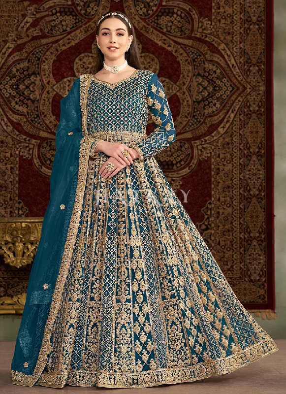 Don't Wait Turquoise Embroidered Traditional Anarkali Suit