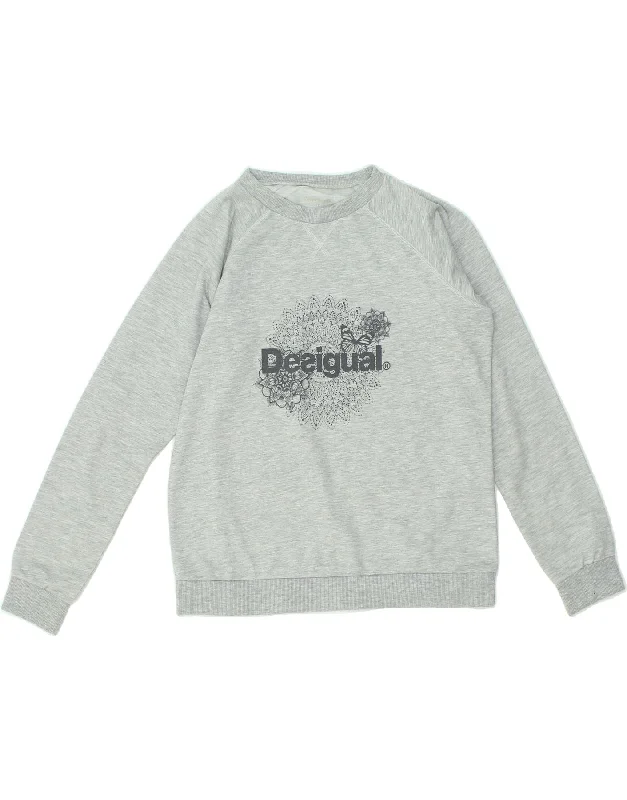Anniversary Sale DESIGUAL Womens Graphic Sweatshirt Jumper UK 14 Large Grey Polyester