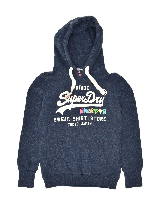 Deal of the Day SUPERDRY Womens Graphic Hoodie Jumper UK 10 Small Navy Blue Flecked Cotton Deal of the Day SUPERDRY Womens Graphic Hoodie Jumper UK 10 Small Navy Blue Flecked Cotton