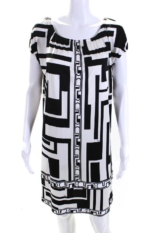 Bonus Savings Emilio Pucci Womens Off Shoulder Geometric Shift Dress Black White