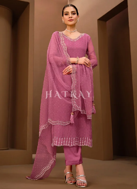 Extra Savings Rich Pink Crystal Embroidered Pant Style Suit