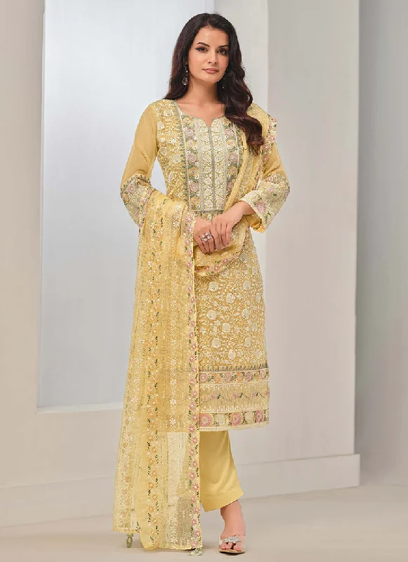 Huge Savings Yellow Embroidery Pakistani Pant Style Suit