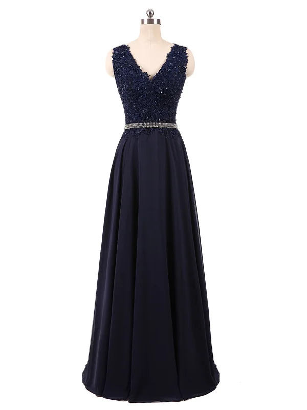 Limited Edition A-Line/Princess V-Neck Sleeveless Chiffon With Beading Rhinestone Floor-Length Bridesmaid Dresses