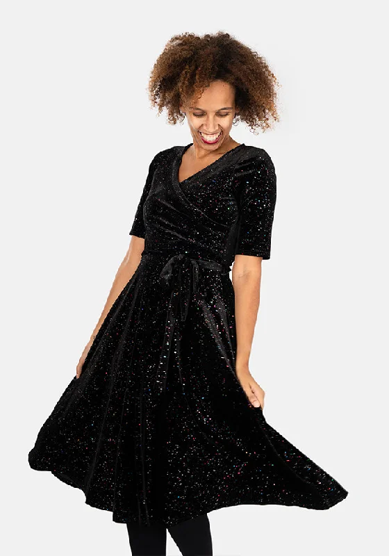 Limited Availability Pixie Black & Multicoloured Sparkle Swing Dress