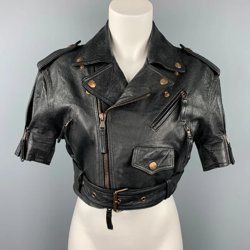 Exclusive Offers GAULTIER2 by JEAN PAUL GAULTIER Size 8 Black Leather Cropped Motorcycle Jacket