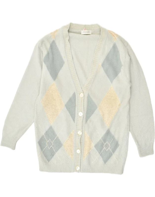 Unmissable Offer VINTAGE Womens Loose Fit Cardigan Sweater IT 42 Medium Blue Argyle/Diamond