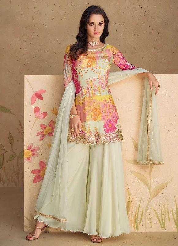 Exclusive Deal Off White Multicoloured Sequence Embroidered Printed Palazzo Suit