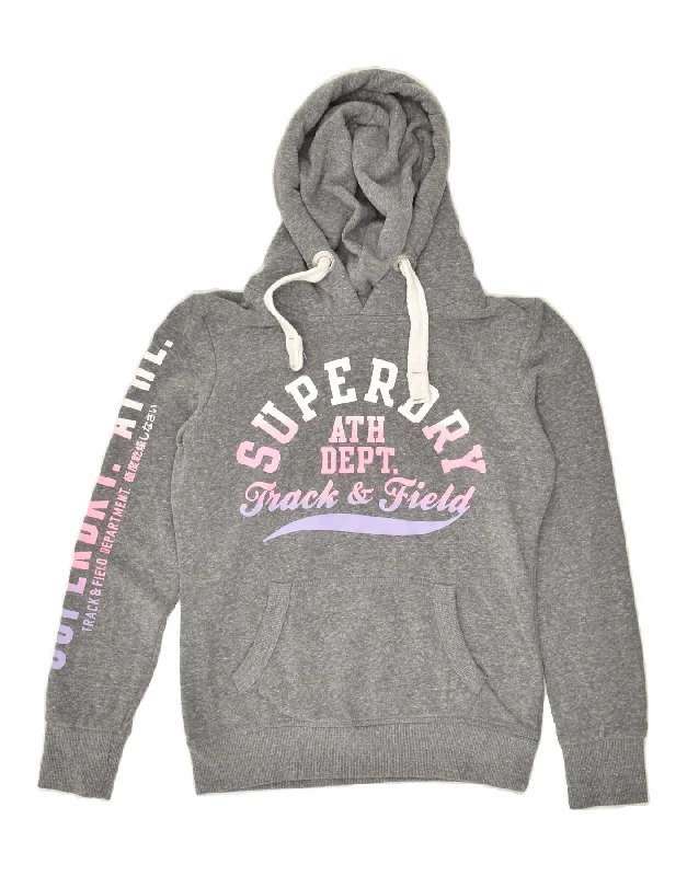 Reduced Prices SUPERDRY Womens Track & Field Graphic Hoodie Jumper UK 6 XS Grey Cotton