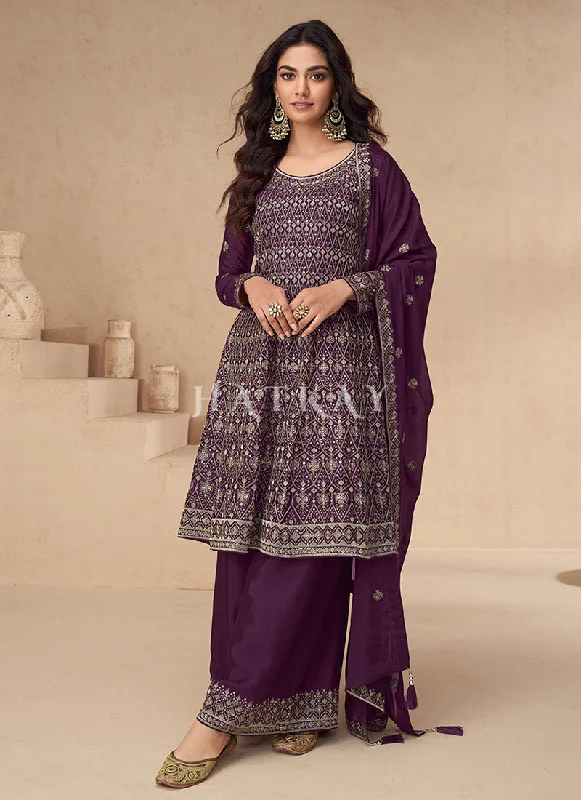 Deal Mania Purple Peplum Style Palazzo Suit