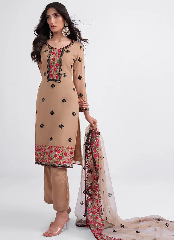 Warehouse Sale Light Brown Multi Embroidery Festive Salwar Kameez