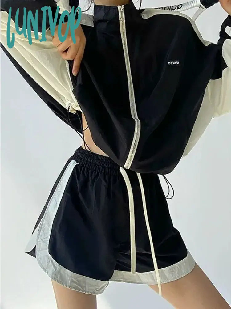 Steals and Deals Lunivop Streetwear Sporty Zip Up Sweatshirts Women Oversized Patchwork Thin Jacket Aesthetic Harajuku Casual Hoodies Summer