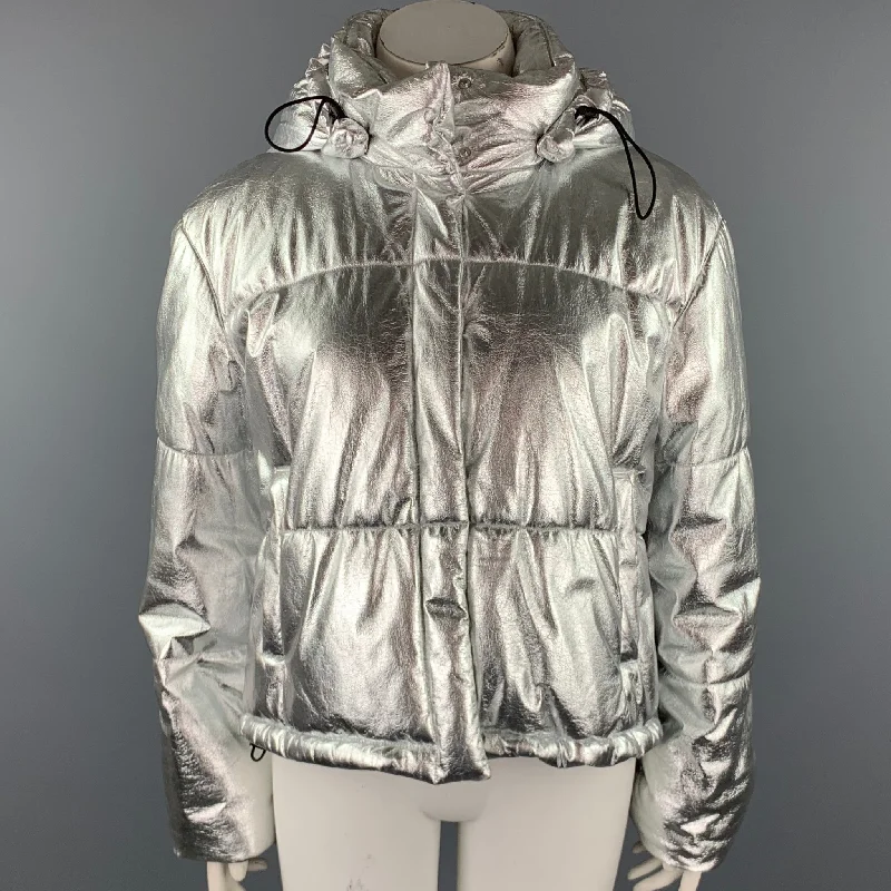 Extra Savings MSGM Size XL Silver Polyester Snap Button Hooded Jacket