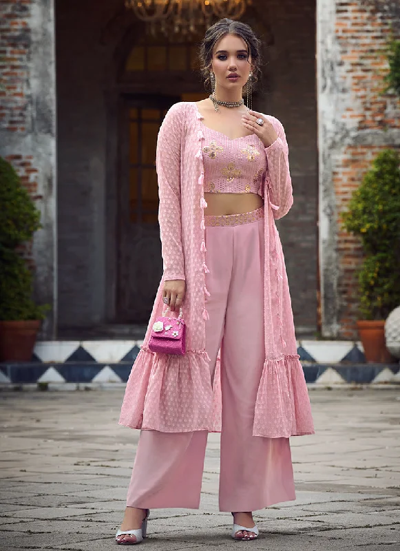 Don't Wait Pink Sequence Embroidered Jacket Style Co-Ord Set